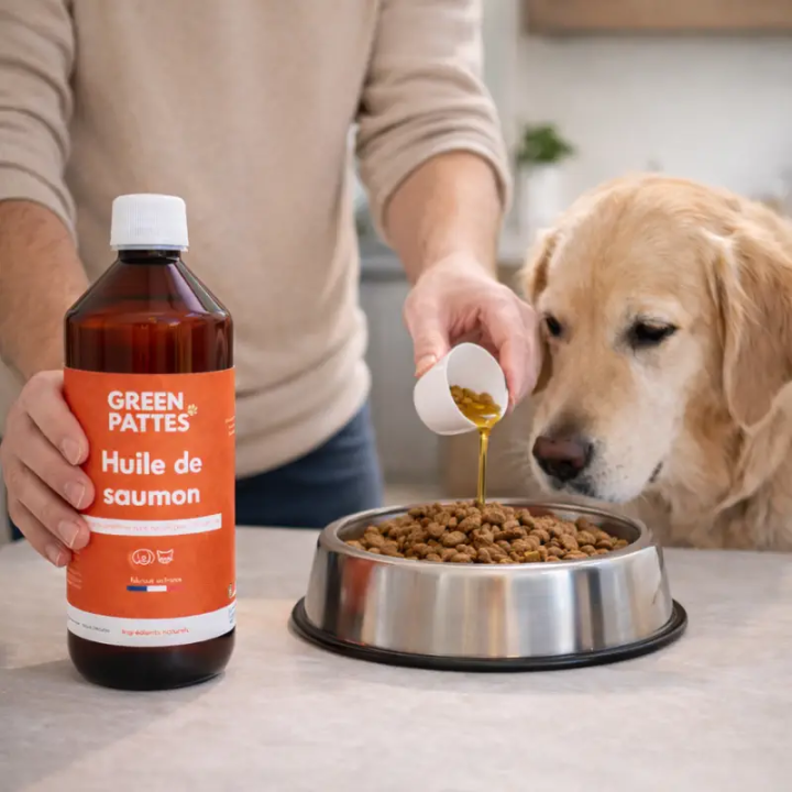 Huile de Saumon pour chien et chat - Oméga 3 pour Pelage et Articulation