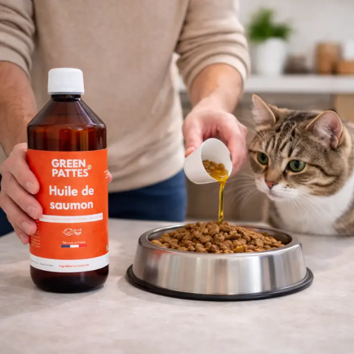 Huile de Saumon pour chien et chat - Oméga 3 pour Pelage et Articulation
