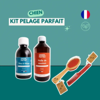 Kit Pelage Parfait chien – huile de saumon, complément et brosses