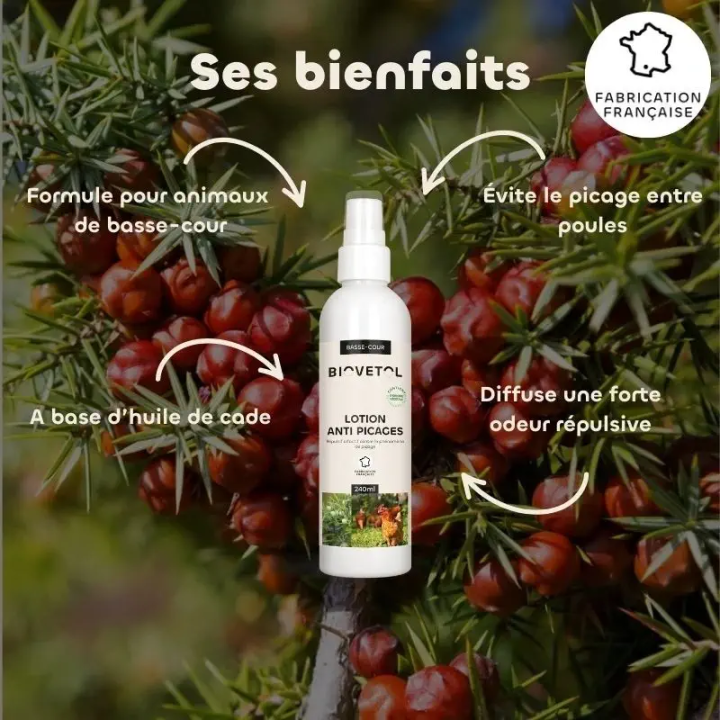 Lotion anti-picage poules Biovetol – répulsif naturel basse-cour