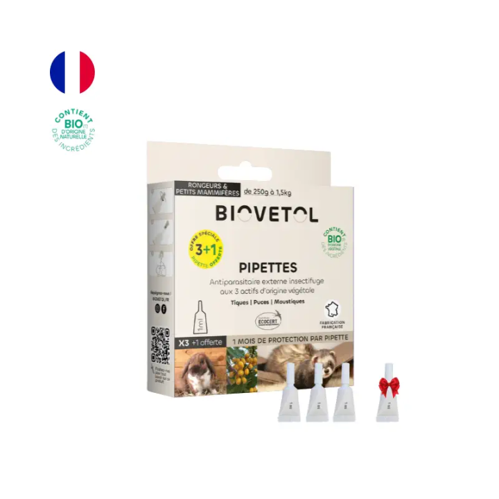 Pipettes antiparasitaires rongeurs et petits mammifères 3+1 offerte