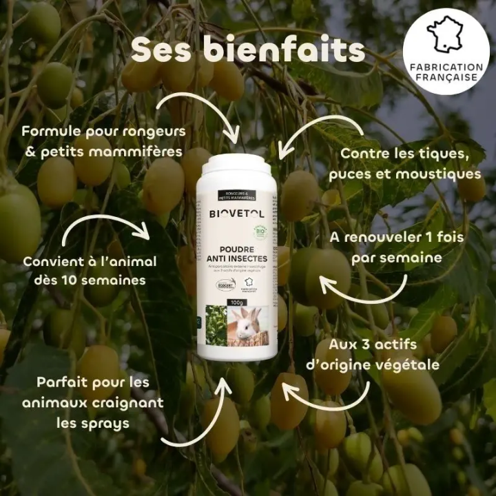 Poudre anti-insectes rongeurs et petits mammifères bio