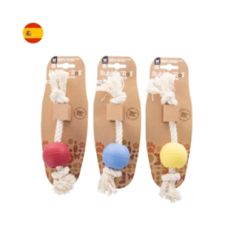 Balle avec corde Rubb'N'Rope en caoutchouc naturel pour chien