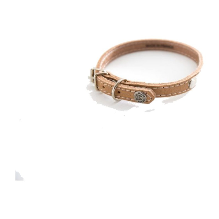 Collier en cuir surpiqué avec plaque pour chien – Naturel