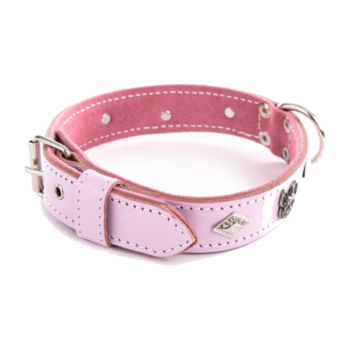 Collier en cuir pour bouledogue et molosse – Rose | GREENPATTES