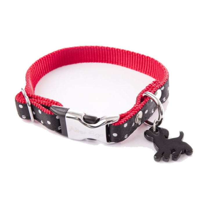 Collier en nylon à pois pour chien – Noir, 1,5 x 23-33 cm