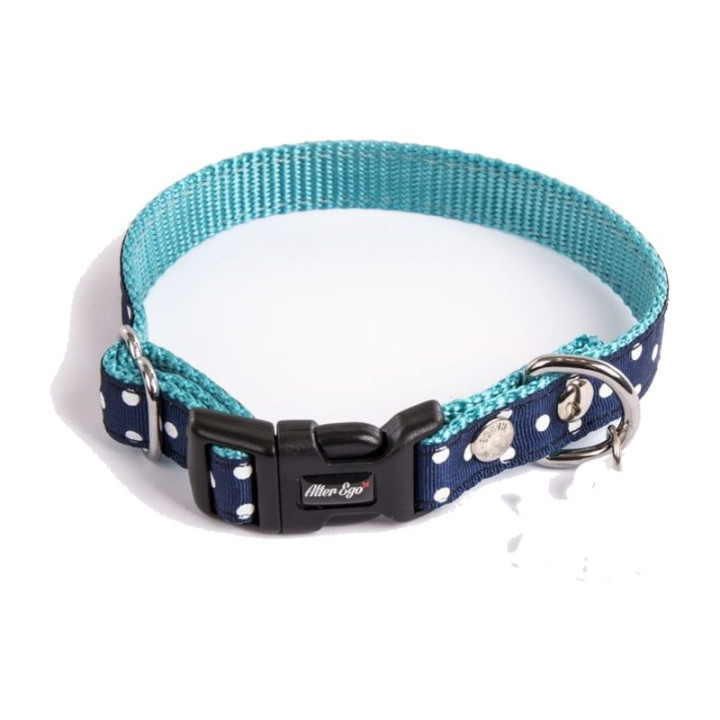 Collier en nylon à pois pour chien – Bleu, 1,5 x 23-33 cm