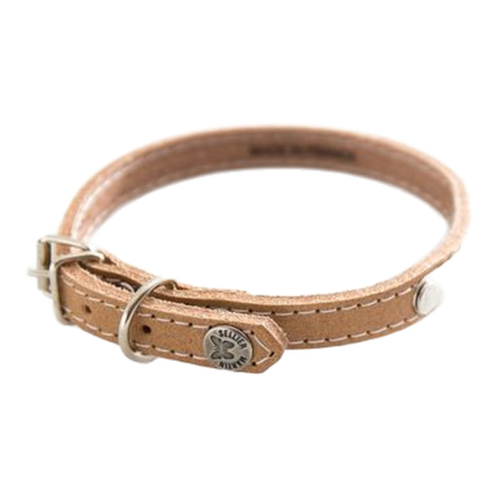 Collier en cuir surpiqué avec plaque pour chien – Naturel