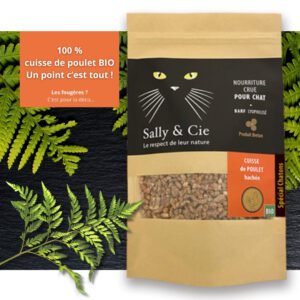 Cuisse de Poulet bio hachée lyophilisée – Spécial chaton BARF